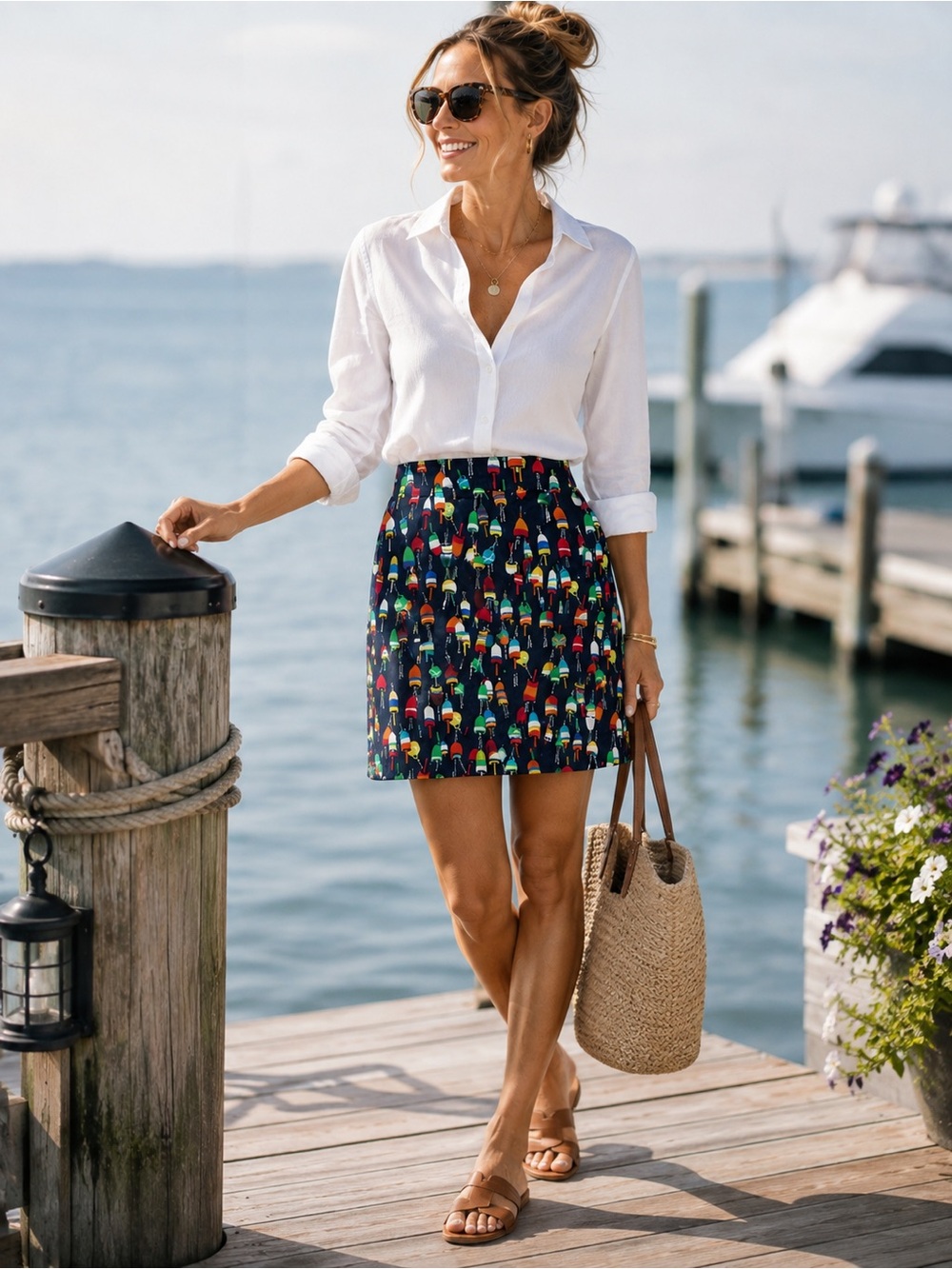 Talbots Buoy Print Skirt Navy Nautical Cotton Stretch A-Line Size 6 Petite